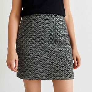 LOFT Black and Gray Patterned Damask Print Pencil Skirt